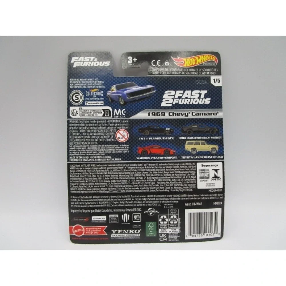 Hot Wheels Premium Fast & Furious 1969 Chevy Camaro 1/5 Diecast Car Real Riders